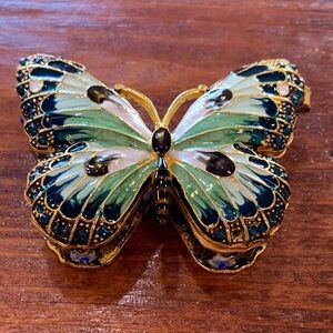 Bejeweled Rhinestone Enamel Metal Hinged Butterfly Trinket Box